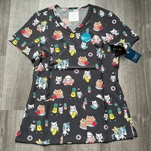 NWT Women’s Large Cherokee Cactus Cat & Unicorn Print Scrub Top